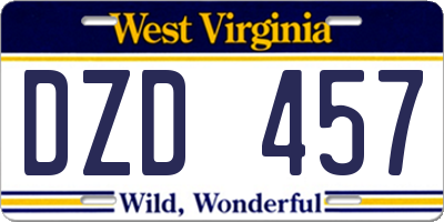 WV license plate DZD457