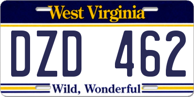 WV license plate DZD462