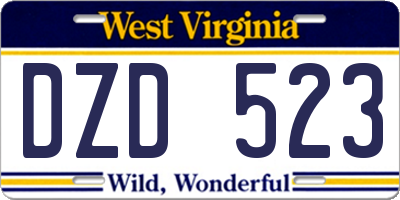 WV license plate DZD523