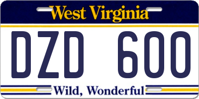 WV license plate DZD600