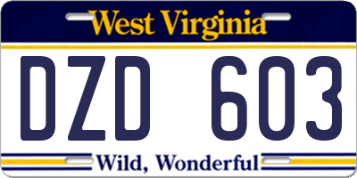 WV license plate DZD603