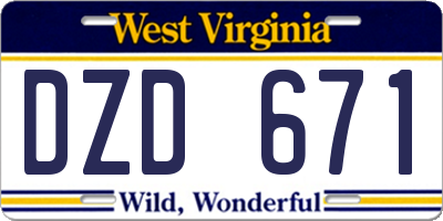 WV license plate DZD671