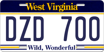 WV license plate DZD700