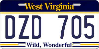 WV license plate DZD705