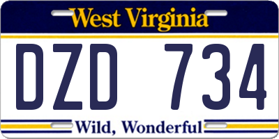 WV license plate DZD734