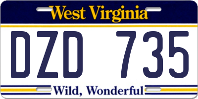 WV license plate DZD735