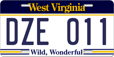 WV license plate DZE011