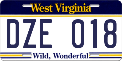 WV license plate DZE018