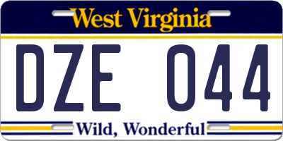 WV license plate DZE044