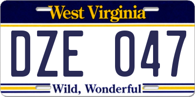 WV license plate DZE047