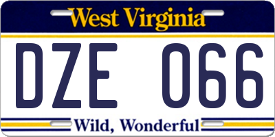WV license plate DZE066