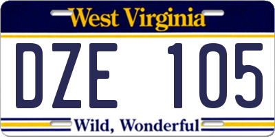 WV license plate DZE105