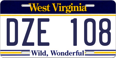 WV license plate DZE108