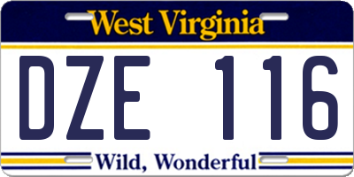 WV license plate DZE116