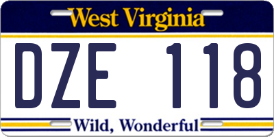 WV license plate DZE118