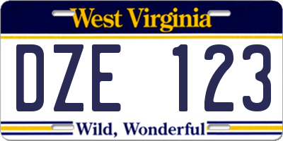 WV license plate DZE123