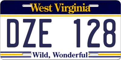 WV license plate DZE128
