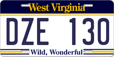 WV license plate DZE130