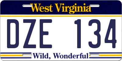 WV license plate DZE134