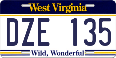 WV license plate DZE135