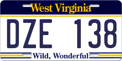 WV license plate DZE138