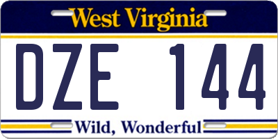 WV license plate DZE144