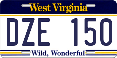 WV license plate DZE150