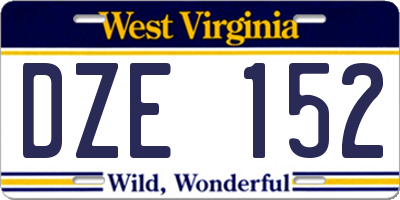 WV license plate DZE152