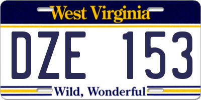 WV license plate DZE153
