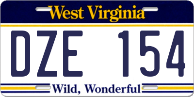 WV license plate DZE154