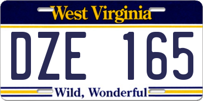 WV license plate DZE165