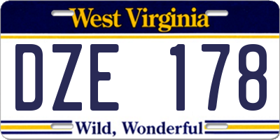 WV license plate DZE178