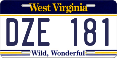 WV license plate DZE181