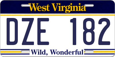 WV license plate DZE182