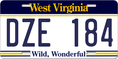 WV license plate DZE184