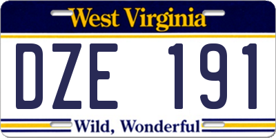 WV license plate DZE191