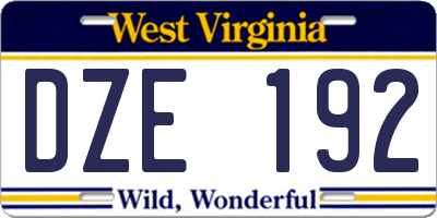 WV license plate DZE192