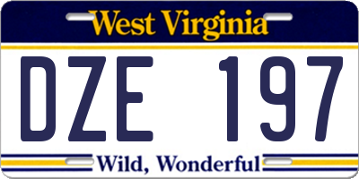 WV license plate DZE197