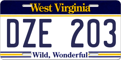 WV license plate DZE203