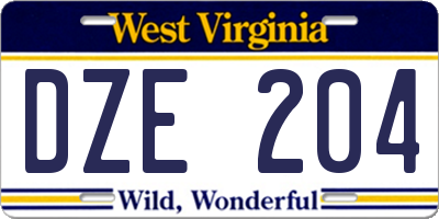 WV license plate DZE204