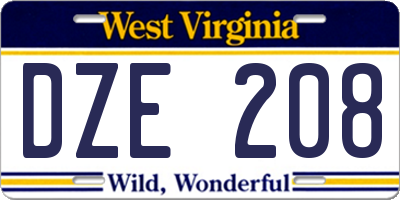WV license plate DZE208
