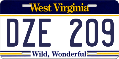 WV license plate DZE209