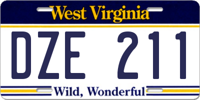 WV license plate DZE211
