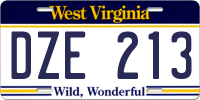 WV license plate DZE213