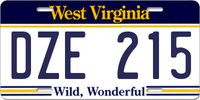 WV license plate DZE215