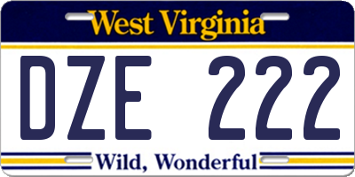 WV license plate DZE222