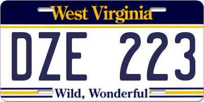 WV license plate DZE223