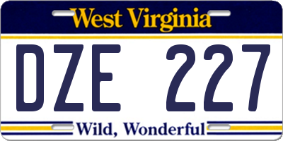 WV license plate DZE227