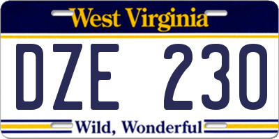 WV license plate DZE230