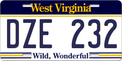 WV license plate DZE232